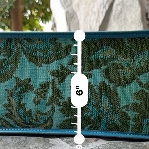 VINTAGE AVON Retro Sales Rep Blue Floral Green Tapestry Mini Suitcase 70s - Picture 9 of 10